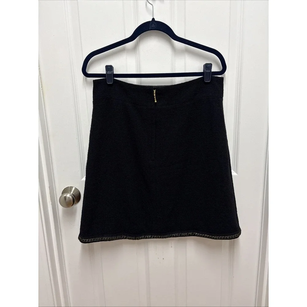 Kate Spade Black Tweed Chain Link Hem Pencil Mini Skirt‎ Wool Blend - Size 12